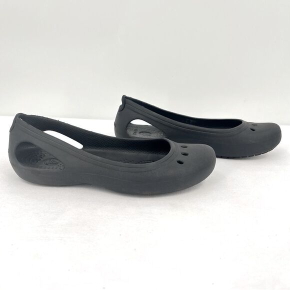 Crocs Kadee Black Cut Out Slip On Ballet Flat Shoes Women's Size 7 - Picture 9 of 9